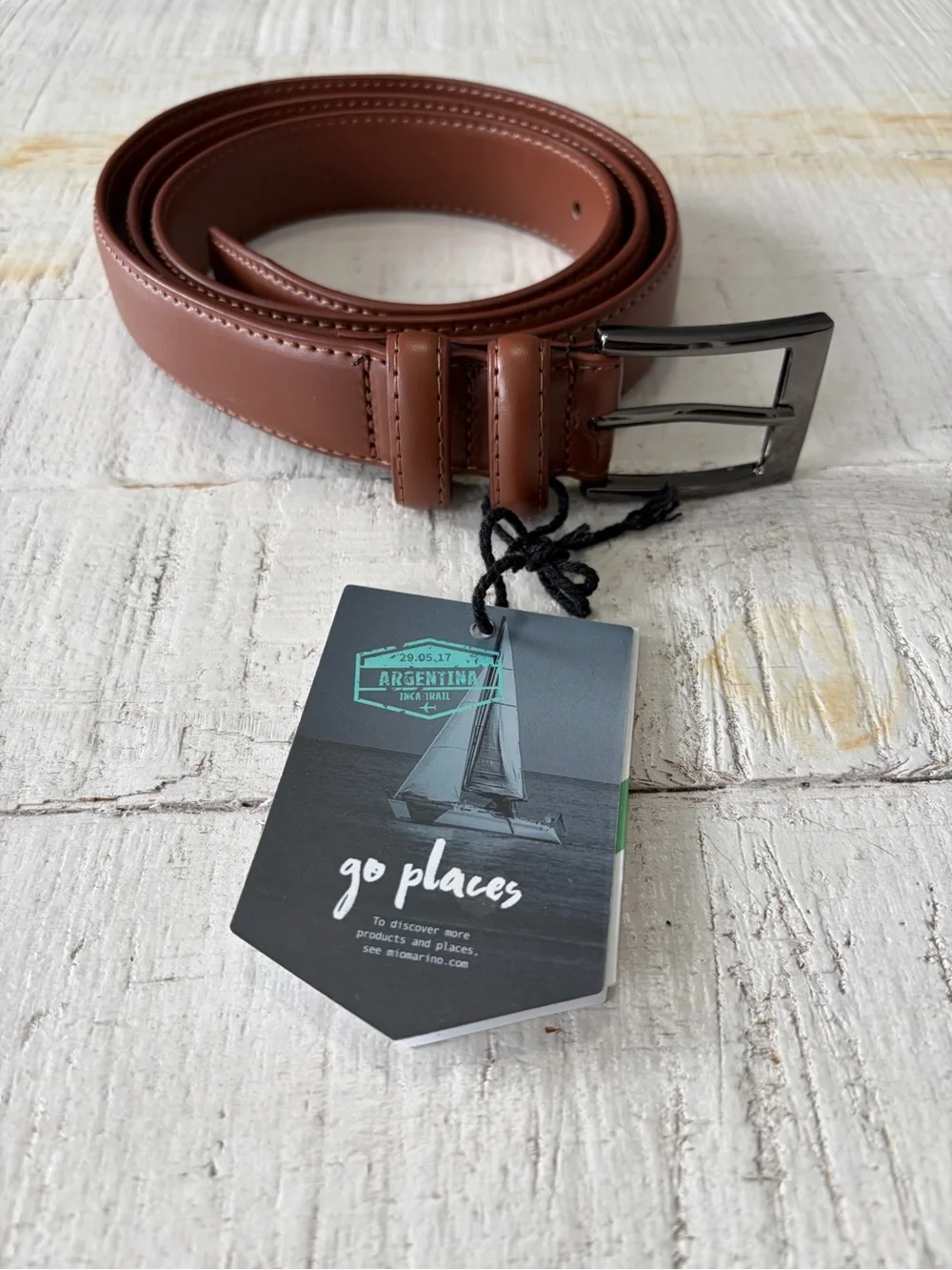 marino's men genuine leather dress belt with single prong buckle Mio Marino Collection Classy NWT size 46 Brown Cllase repel moisture